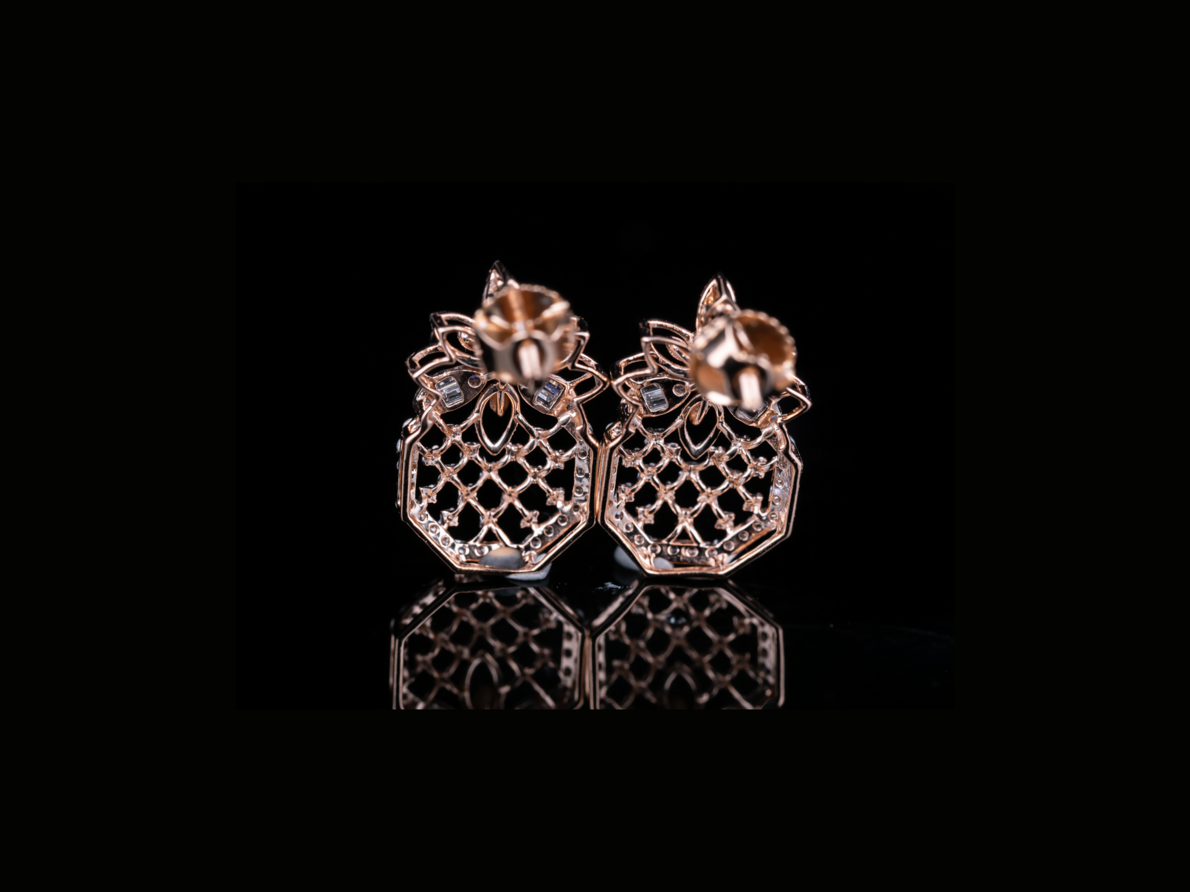Luxury Diamond Geometric Floral Stud Earrings | 18K, 14K, 10K Gold & Silver