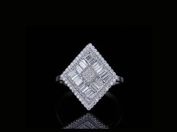Luxury Baguette Diamond Square Ring | Iced-Out Gold & Silver Statement Ring (18KT, 14KT, 10KT Available)