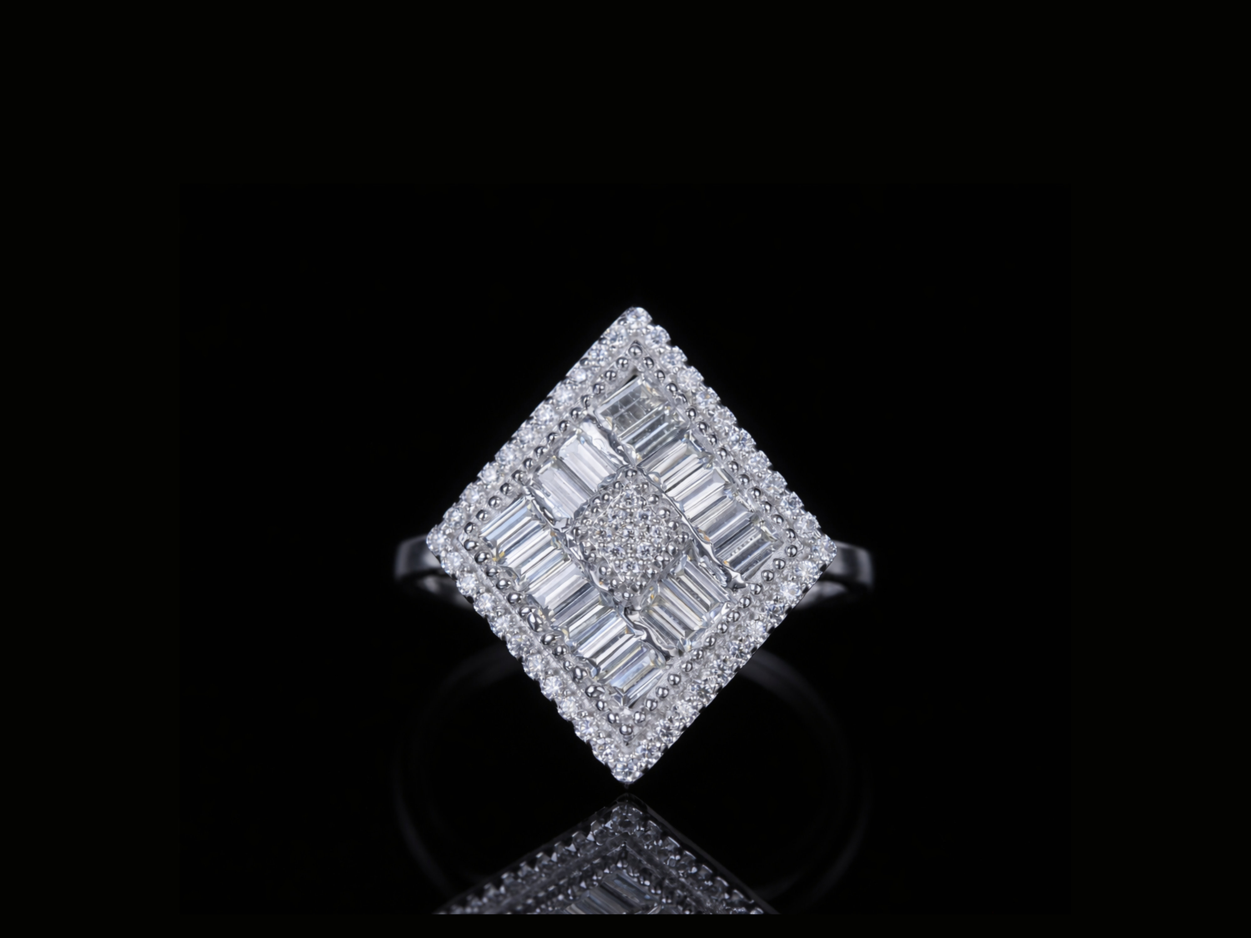 Luxury Baguette Diamond Square Ring | Iced-Out Gold & Silver Statement Ring (18KT, 14KT, 10KT Available)