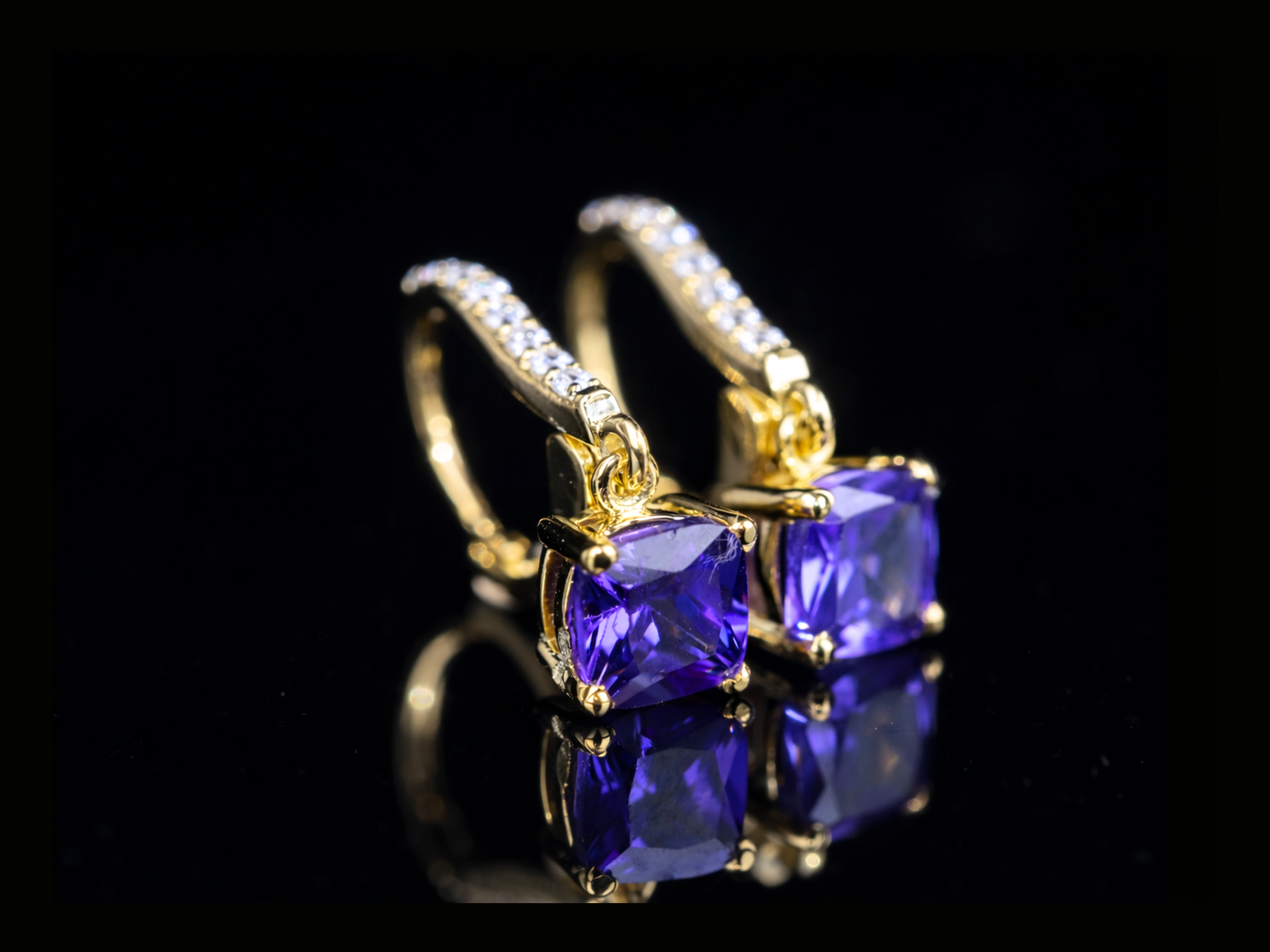 Luxury Purple Gemstone Diamond Drop Earrings | 18K, 14K, 10K Gold & Silver