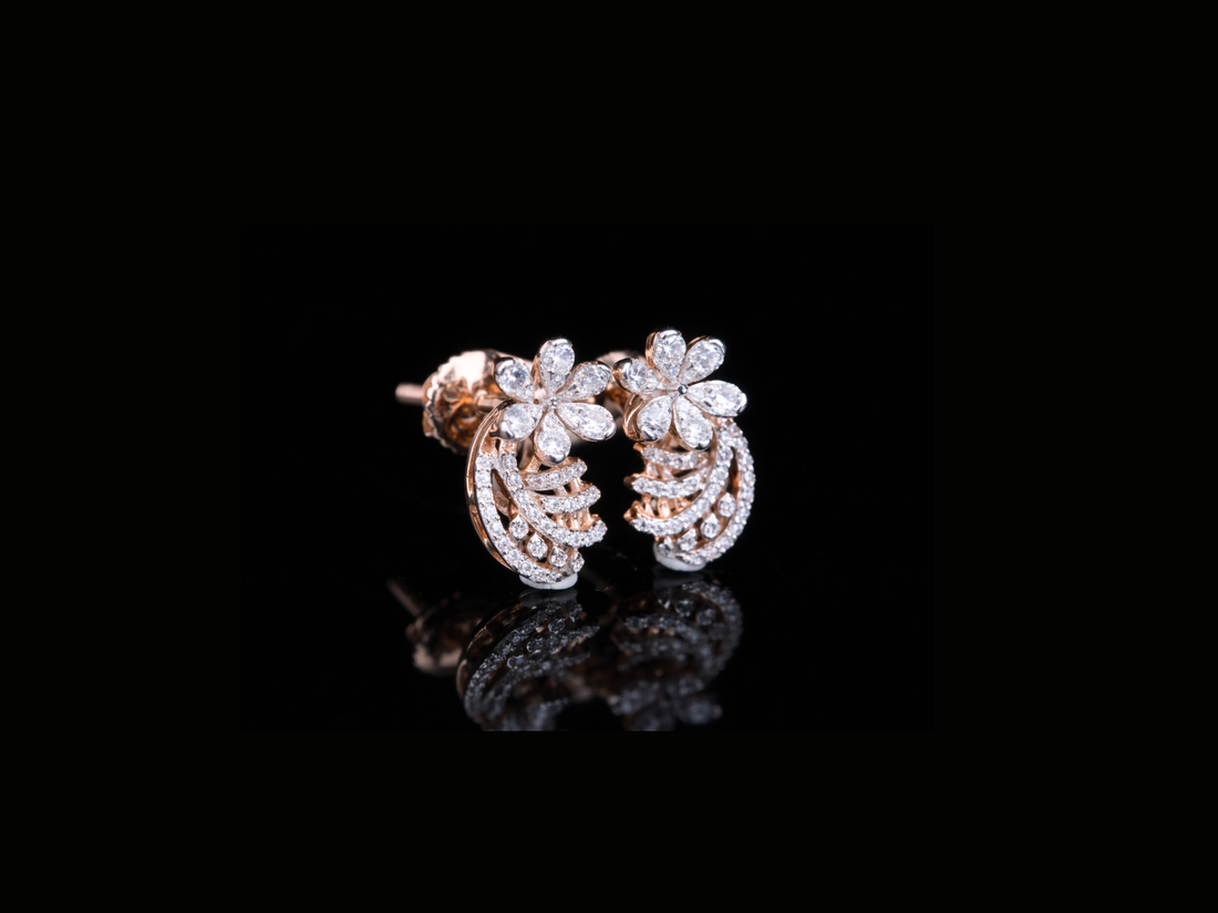 Luxury Diamond Floral Swirl Earrings | 18K, 14K, 10K Gold & Silver