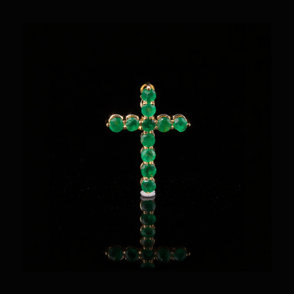 Solid Gold Green Stone Cross Pendant – Religious Gold Jewelry