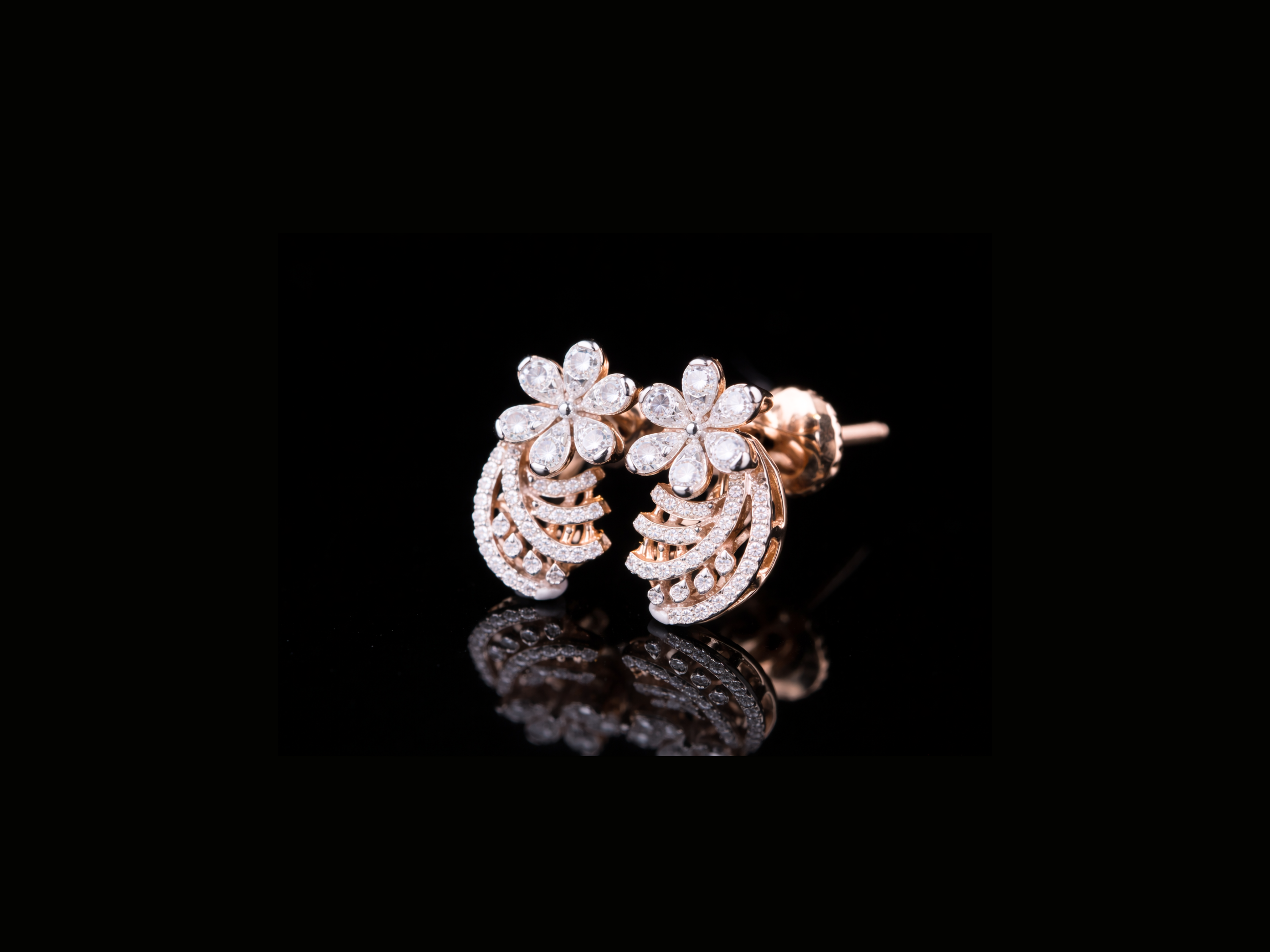 Luxury Diamond Floral Swirl Earrings | 18K, 14K, 10K Gold & Silver