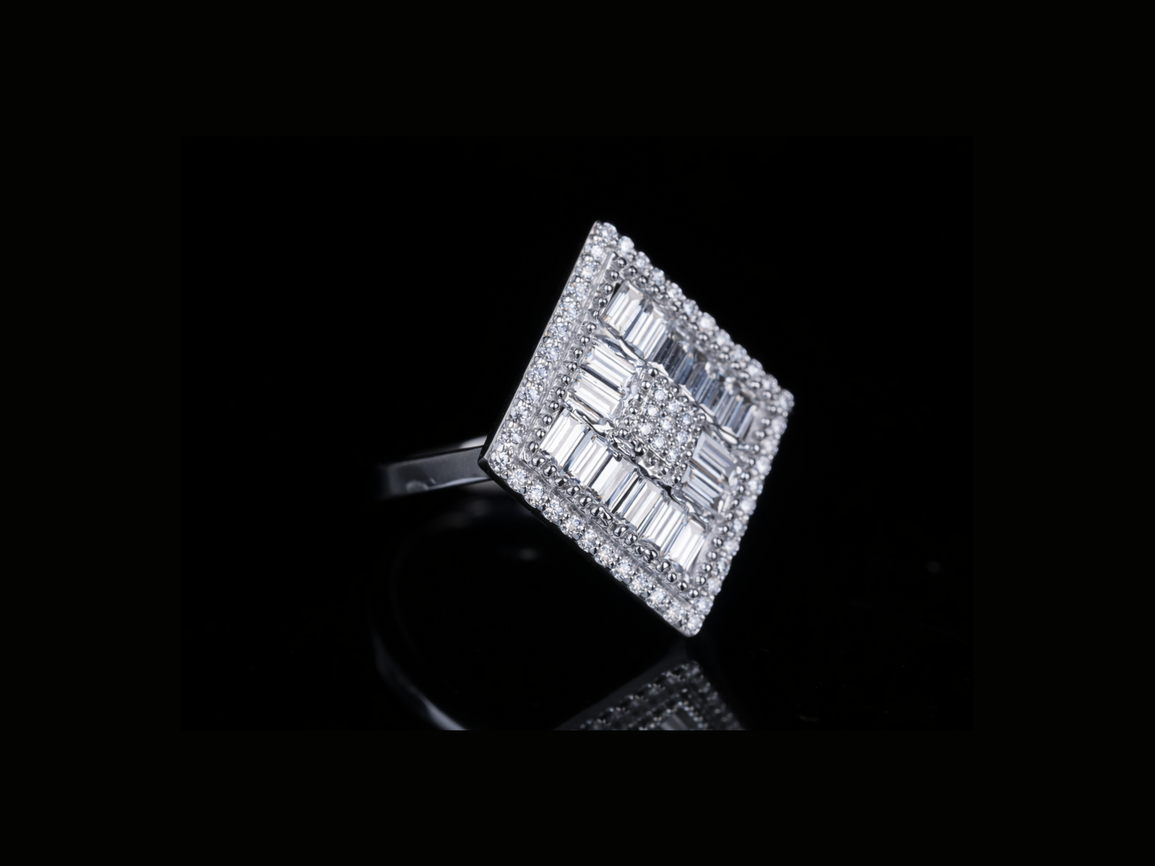 Luxury Baguette Diamond Square Ring | Iced-Out Gold & Silver Statement Ring (18KT, 14KT, 10KT Available)