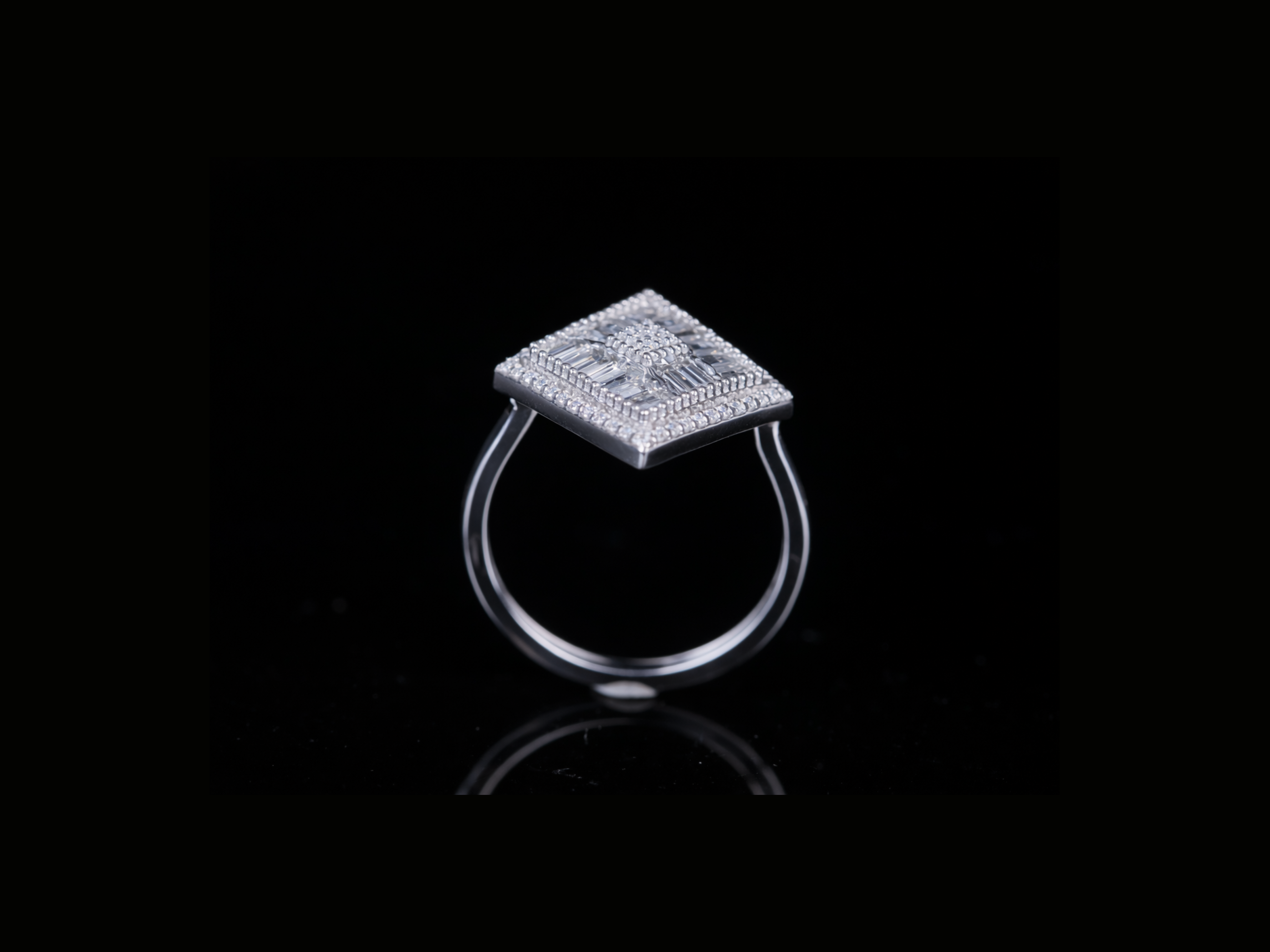 Luxury Baguette Diamond Square Ring | Iced-Out Gold & Silver Statement Ring (18KT, 14KT, 10KT Available)