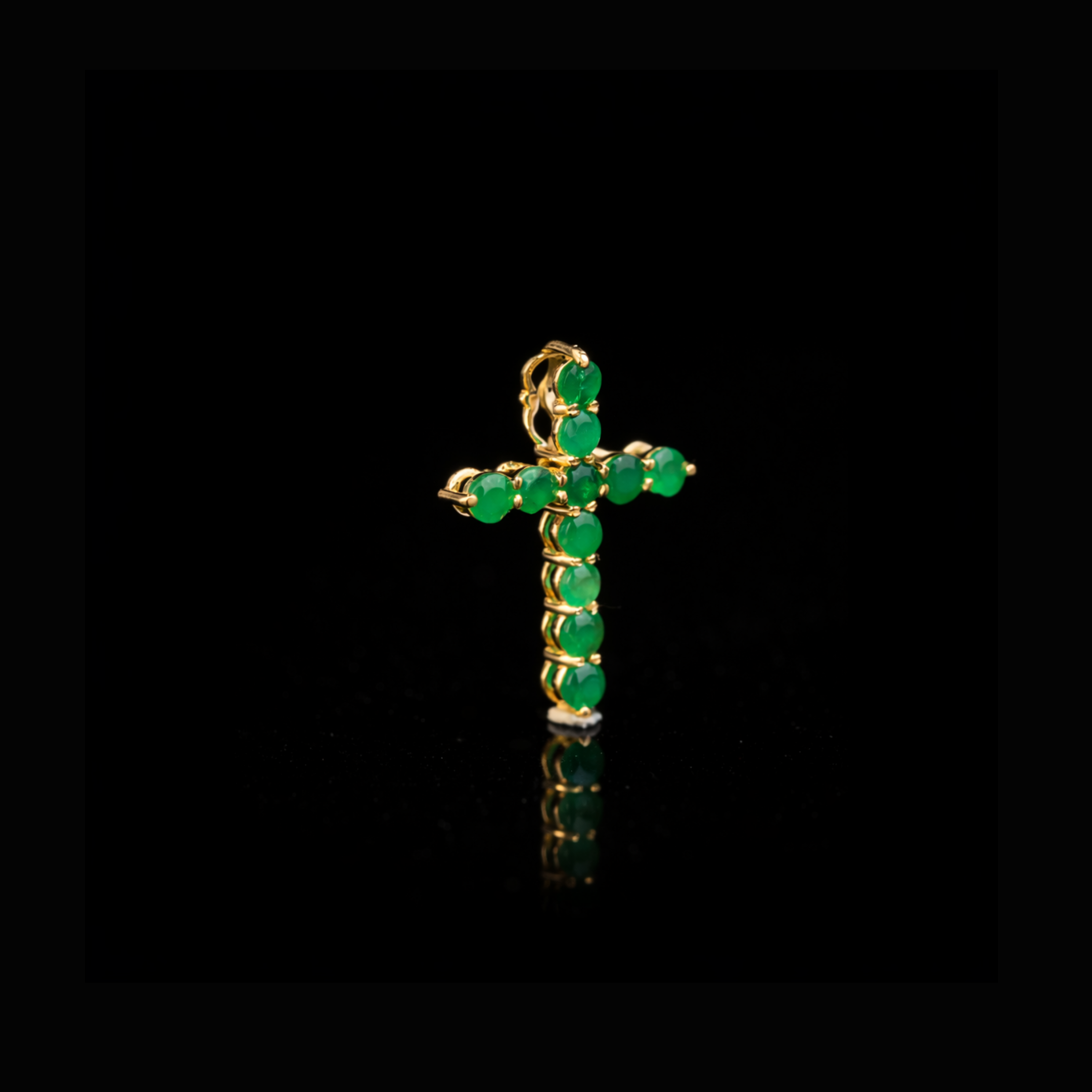 Solid Gold Green Stone Cross Pendant – Religious Gold Jewelry