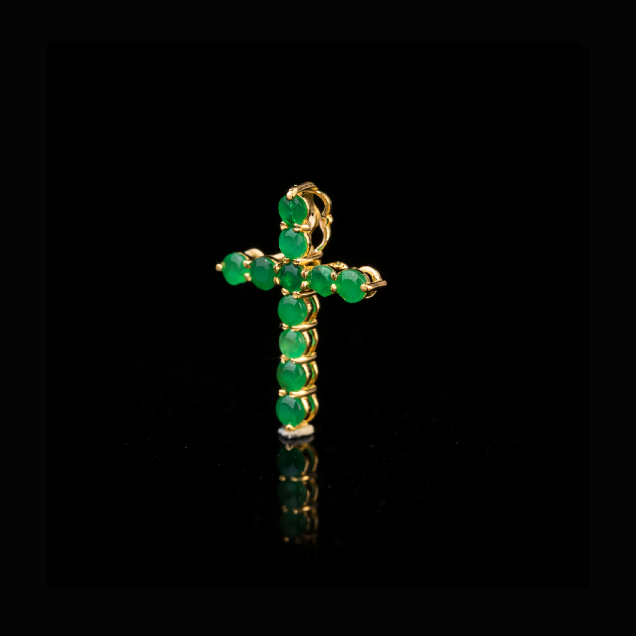 Solid Gold Green Stone Cross Pendant – Religious Gold Jewelry