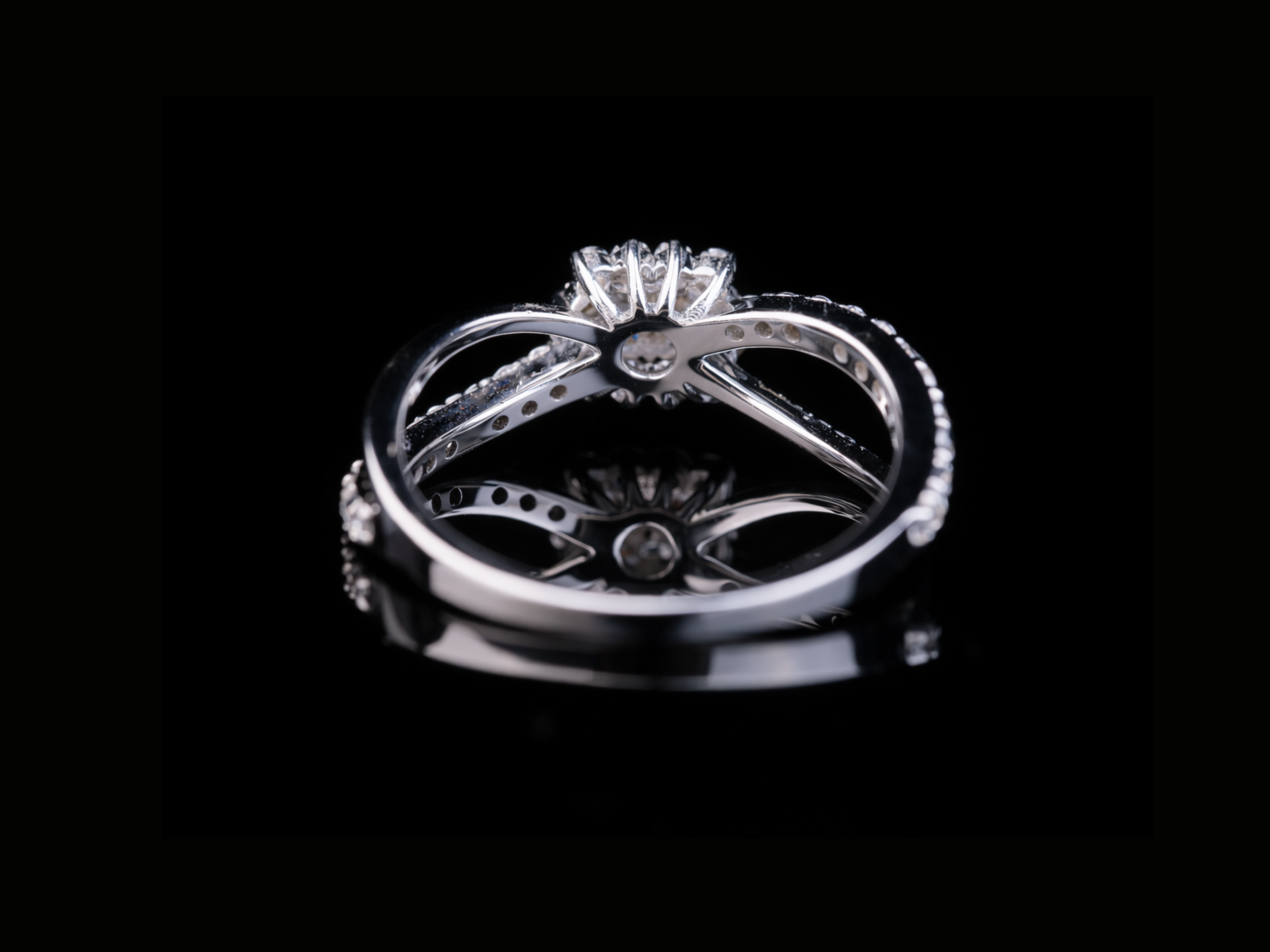 Diamond Flower Halo Engagement Ring | Pavé Split Shank Ring in 18KT, 14KT, 10KT Gold & Silver