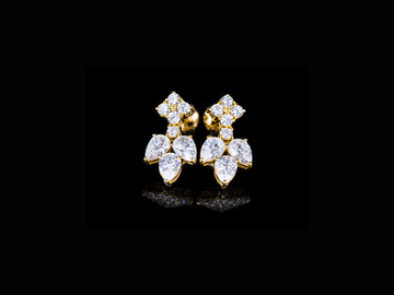 Luxury Diamond Floral Drop Stud Earrings | 18K, 14K, 10K Gold & Silver