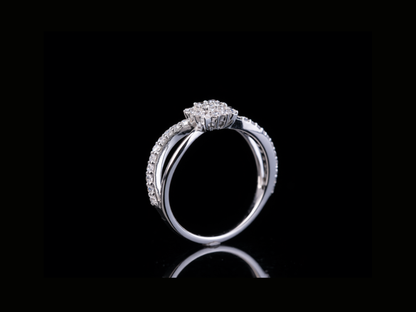 Diamond Flower Halo Engagement Ring | Pavé Split Shank Ring in 18KT, 14KT, 10KT Gold & Silver