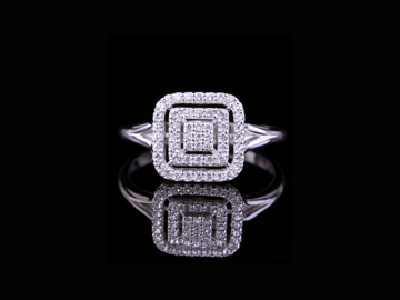 Square Halo Diamond Engagement Ring | Layered Pavé Cluster Ring in 18KT, 14KT, 10KT Gold & Silver