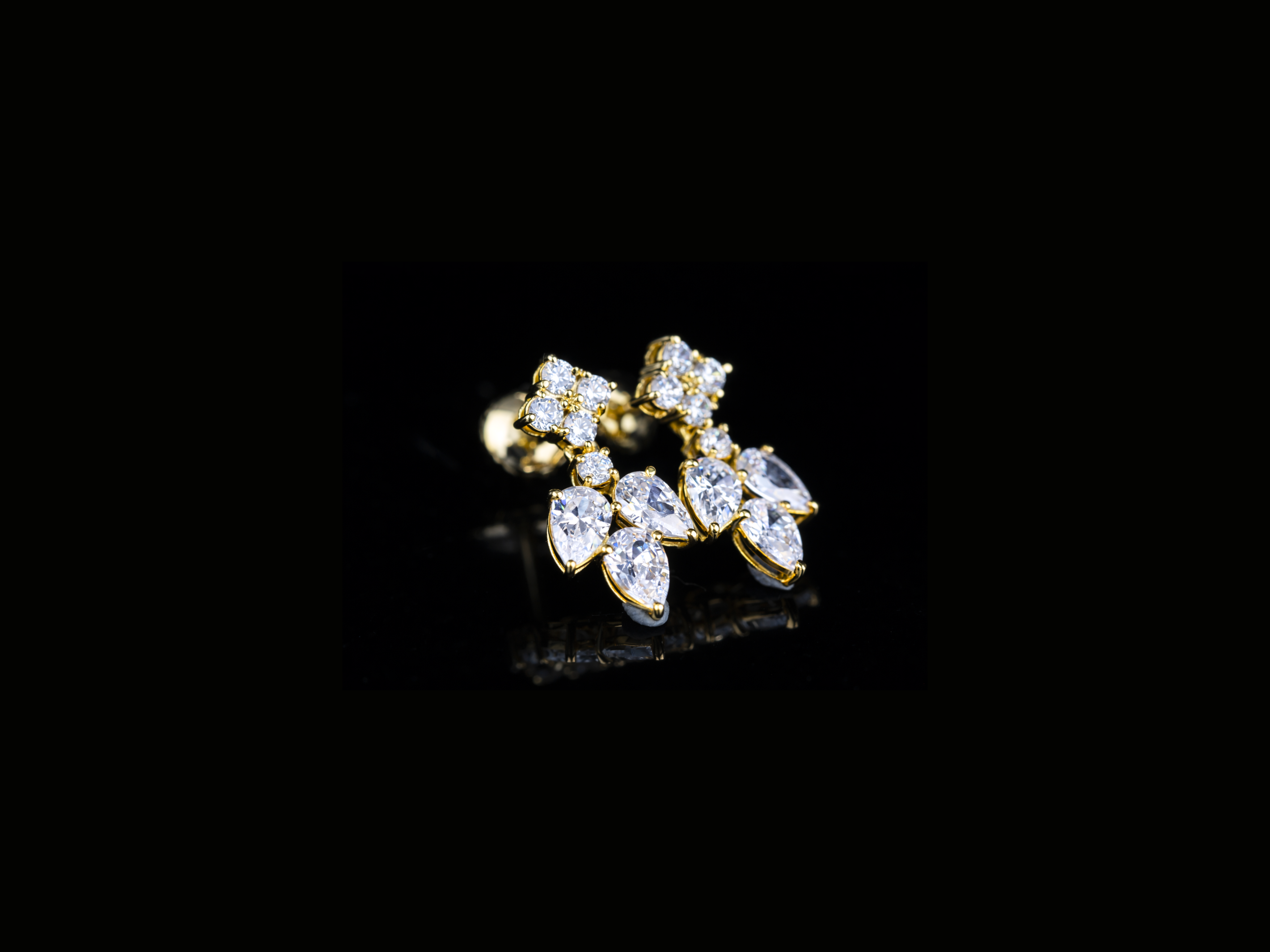 Luxury Diamond Floral Drop Stud Earrings | 18K, 14K, 10K Gold & Silver