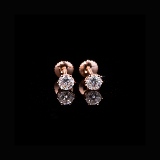 Solid Gold Round Diamond Stud Earrings – 10K 14K 18K Gold