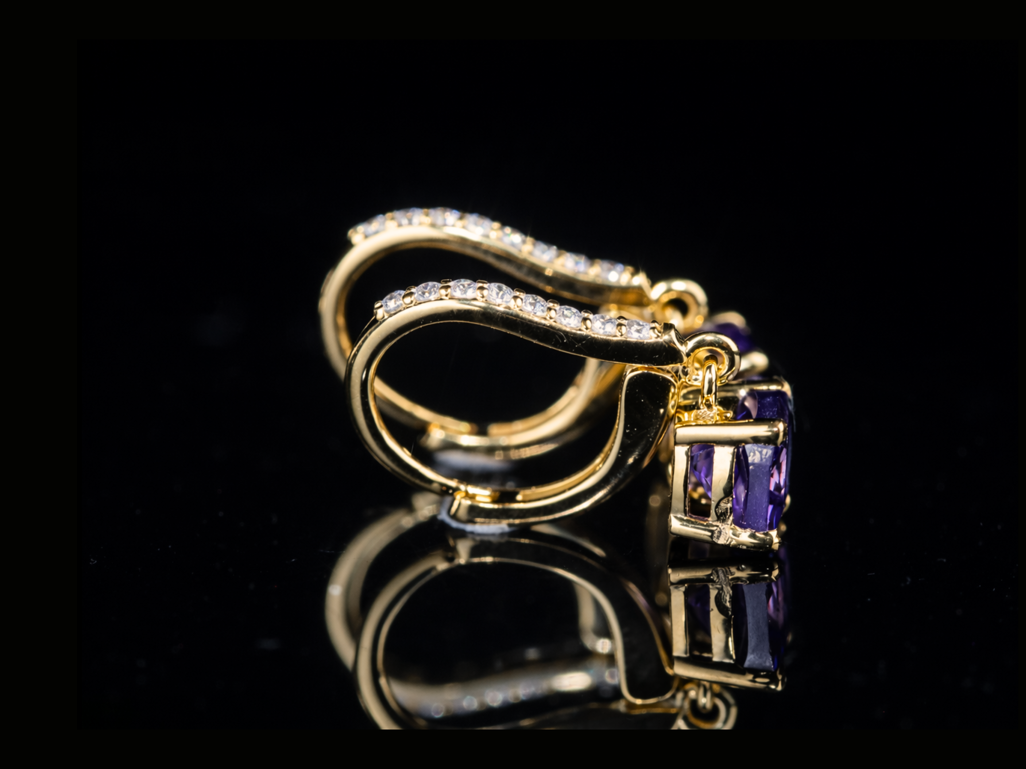 Luxury Purple Gemstone Diamond Drop Earrings | 18K, 14K, 10K Gold & Silver