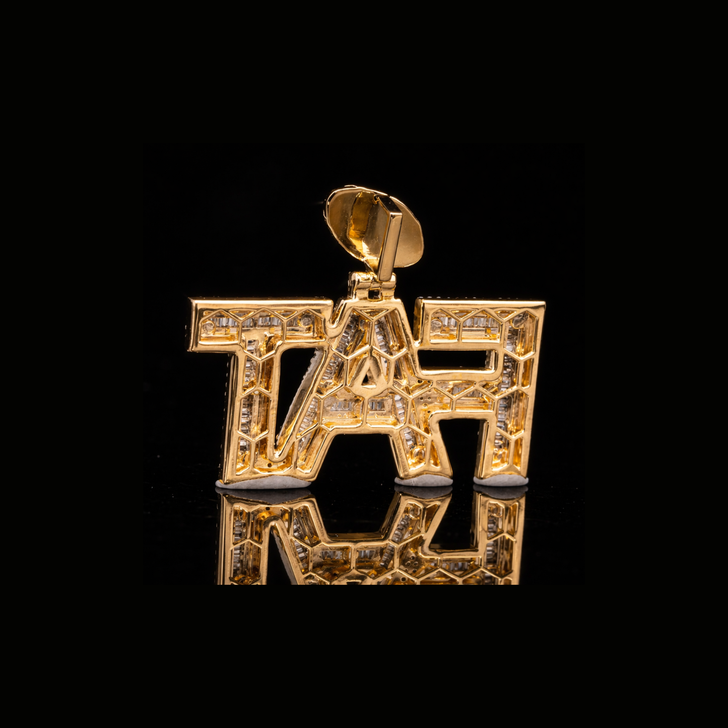 Custom Diamond Name Pendant in Solid Gold – Baguette & Pave Hip Hop Pendant