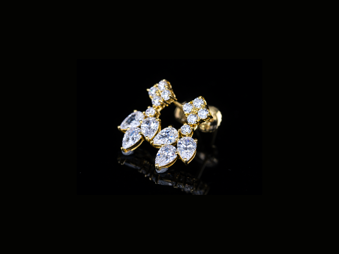 Luxury Diamond Floral Drop Stud Earrings | 18K, 14K, 10K Gold & Silver