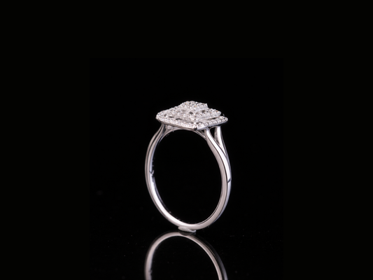 Square Halo Diamond Engagement Ring | Layered Pavé Cluster Ring in 18KT, 14KT, 10KT Gold & Silver
