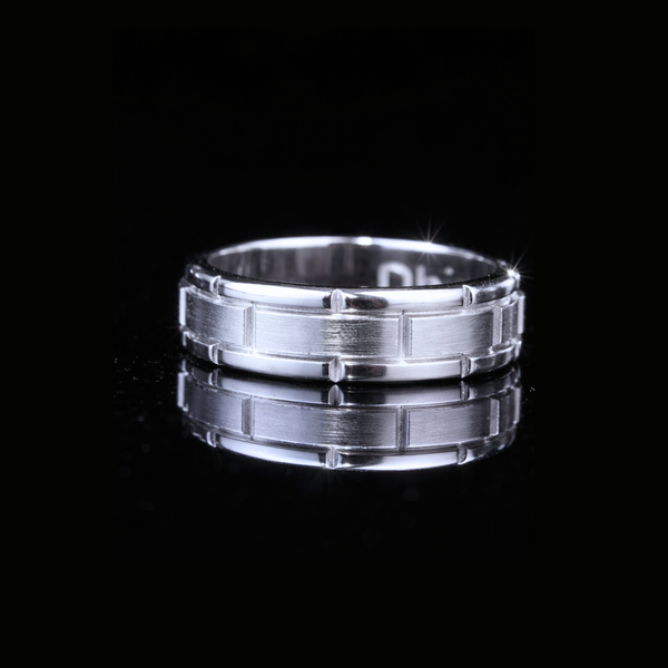 Mens White Gold Wedding Band – Brushed Finish Modern Gold Ring