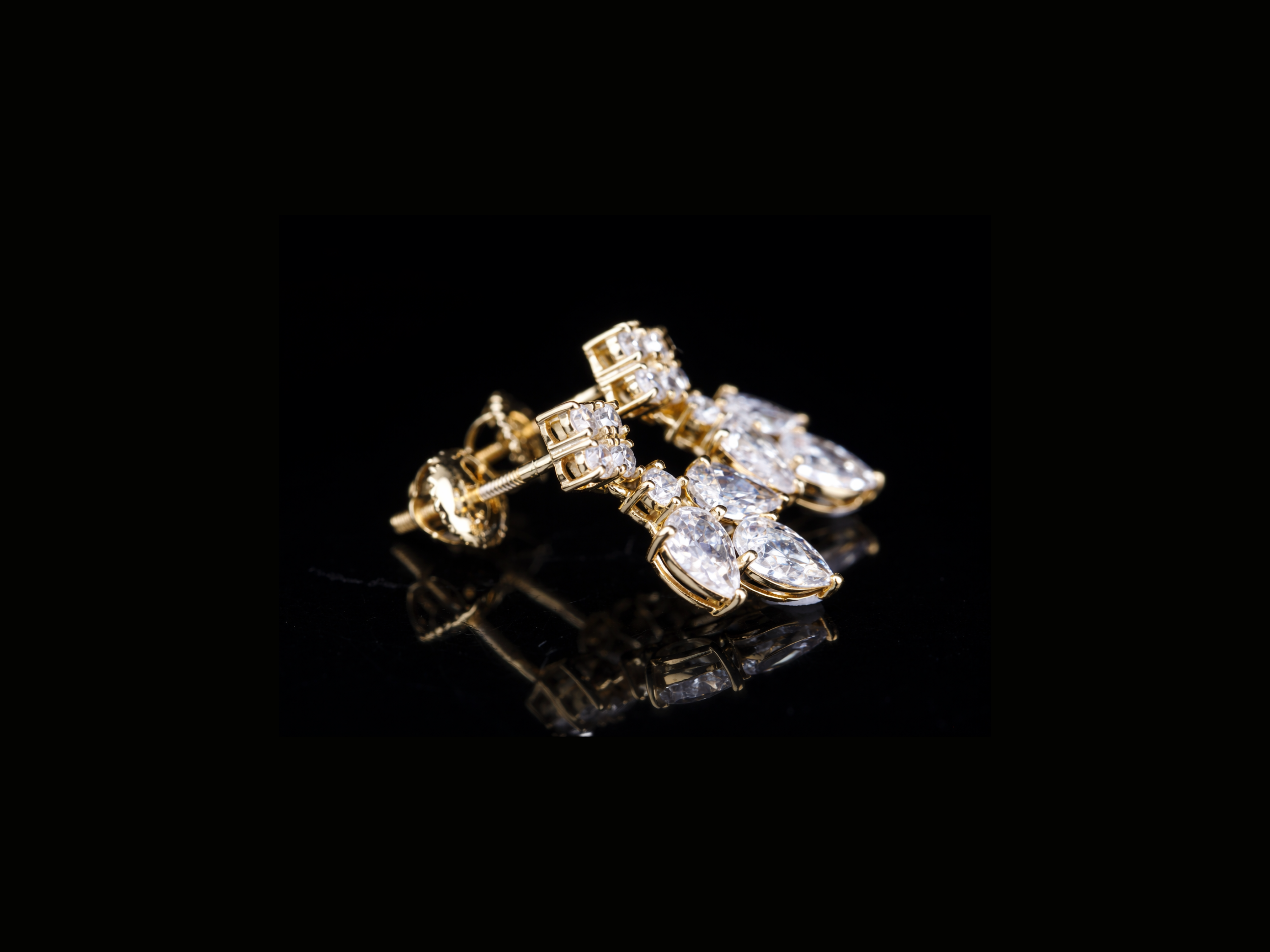 Luxury Diamond Floral Drop Stud Earrings | 18K, 14K, 10K Gold & Silver