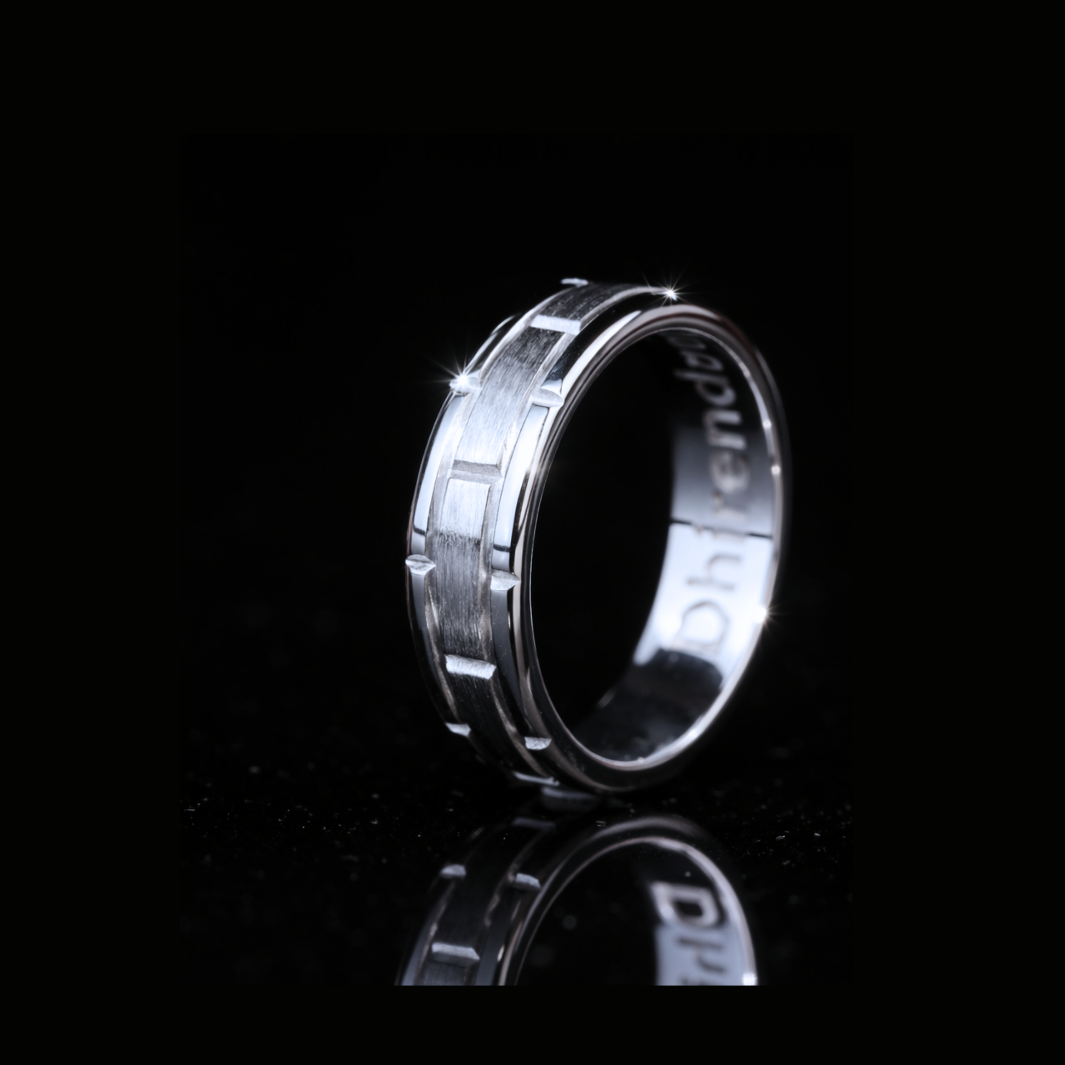 Mens White Gold Wedding Band – Brushed Finish Modern Gold Ring