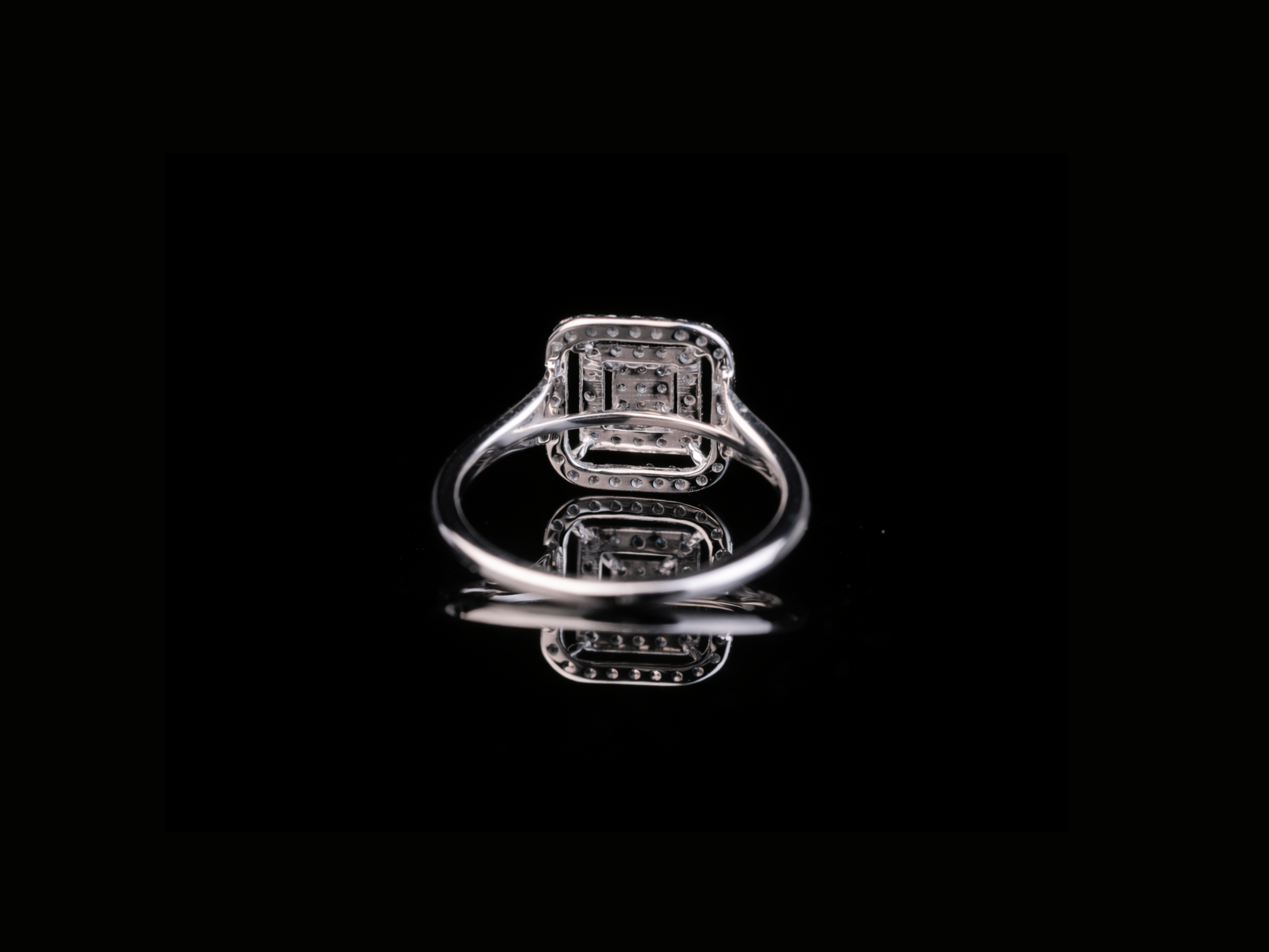 Square Halo Diamond Engagement Ring | Layered Pavé Cluster Ring in 18KT, 14KT, 10KT Gold & Silver