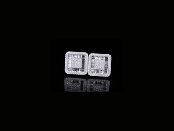 Luxury Square Baguette Diamond Stud Earrings | 18K, 14K, 10K Gold & Silver