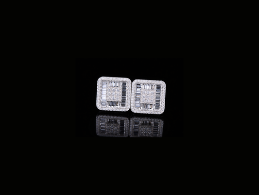 Luxury Square Baguette Diamond Stud Earrings | 18K, 14K, 10K Gold & Silver