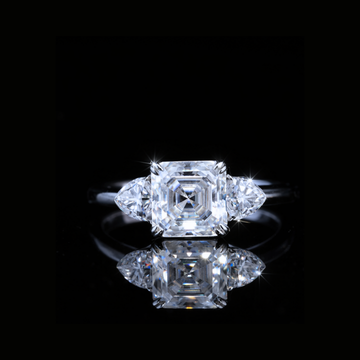 Asscher Cut Three Stone Diamond Ring – 14K 18K 10K Solid Gold Engagement Ring