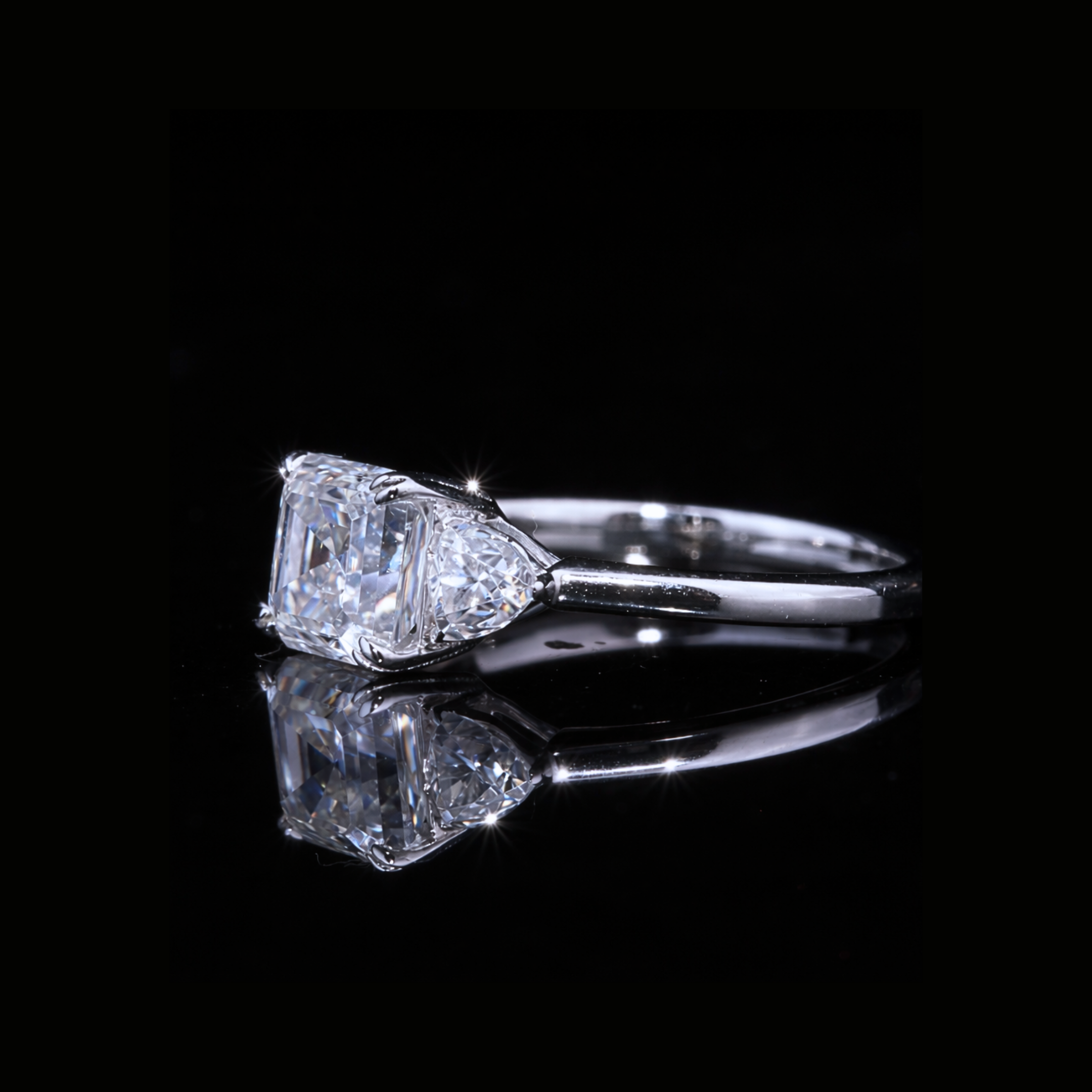 Asscher Cut Three Stone Diamond Ring – 14K 18K 10K Solid Gold Engagement Ring
