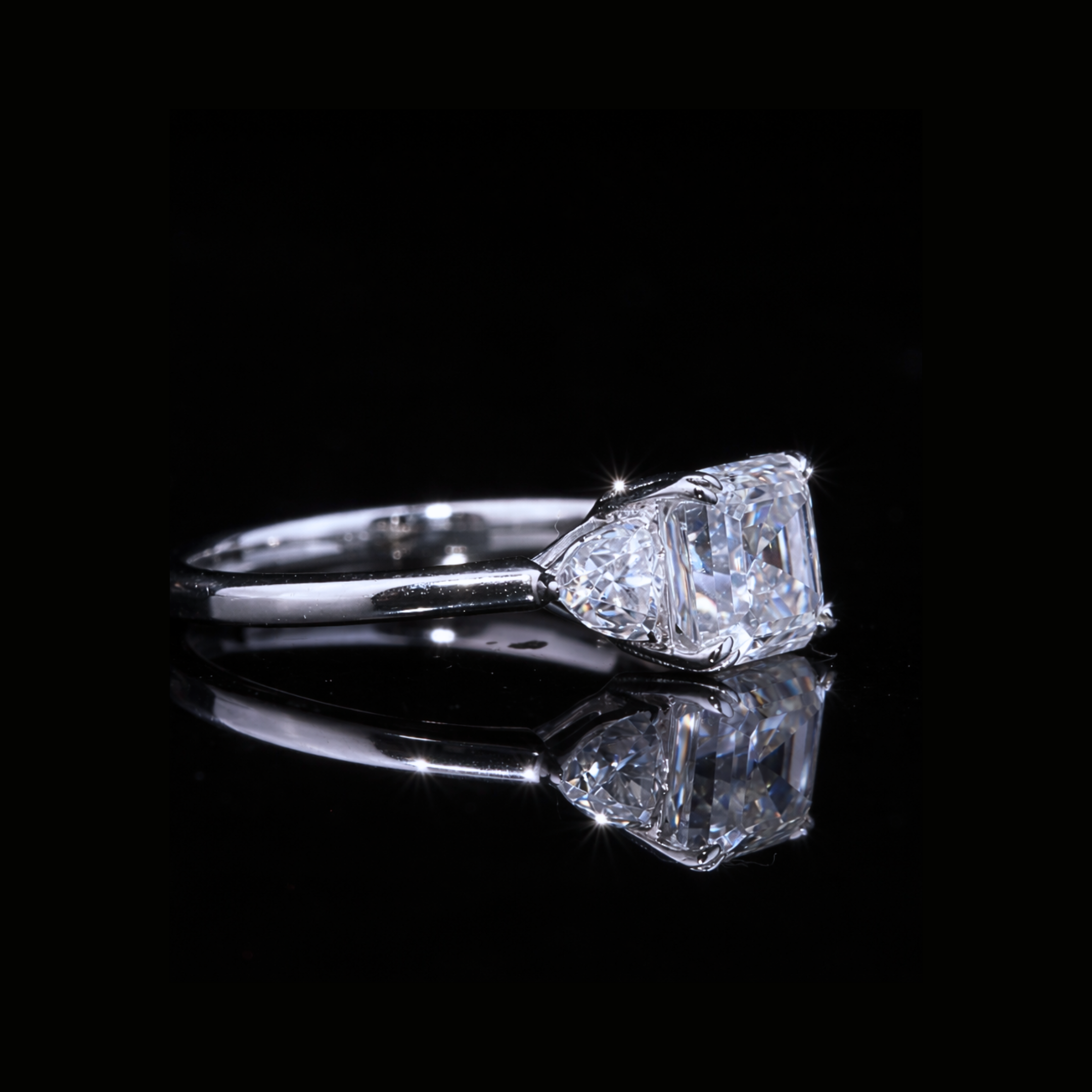 Asscher Cut Three Stone Diamond Ring – 14K 18K 10K Solid Gold Engagement Ring