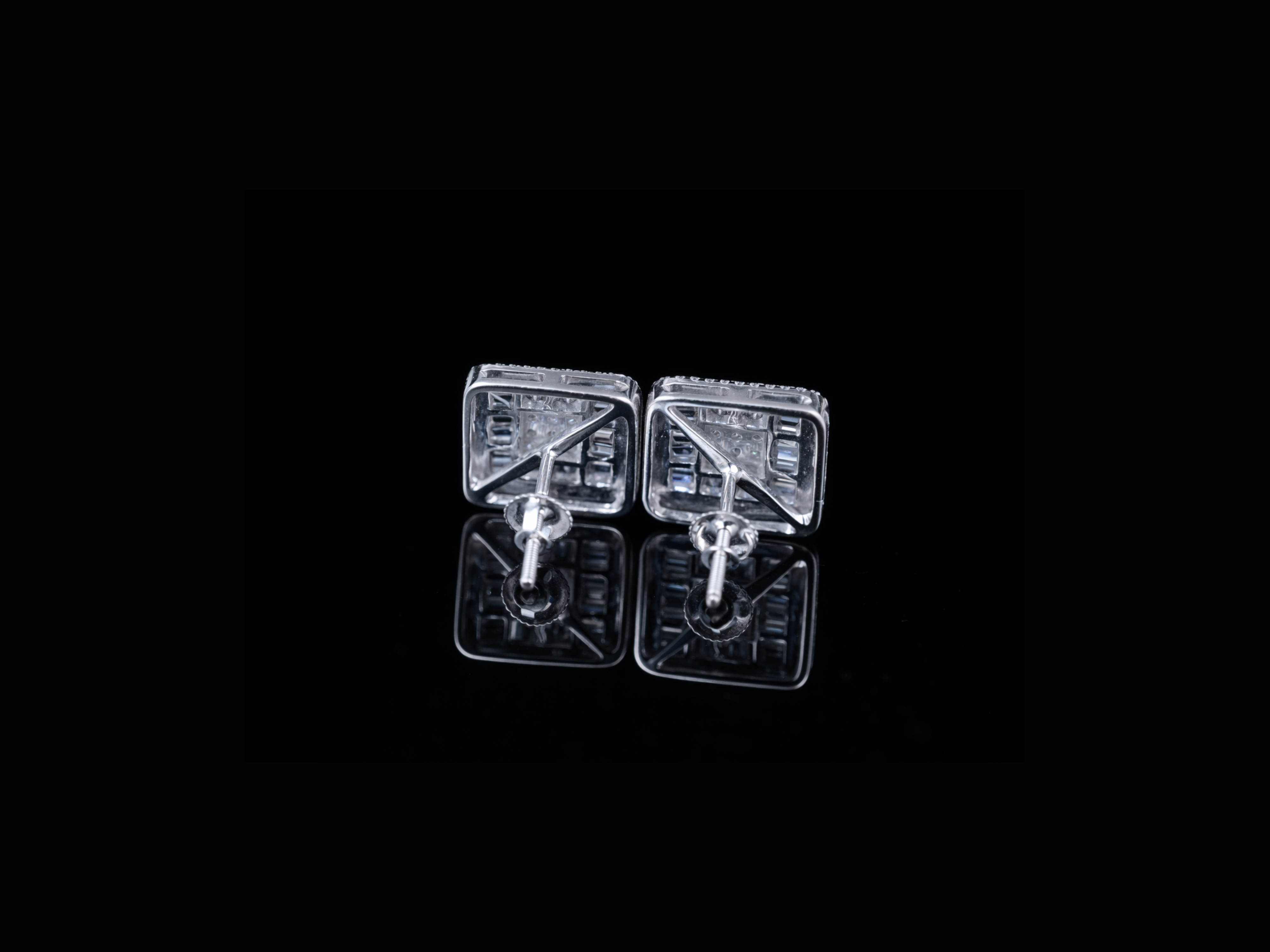 Luxury Square Baguette Diamond Stud Earrings | 18K, 14K, 10K Gold & Silver