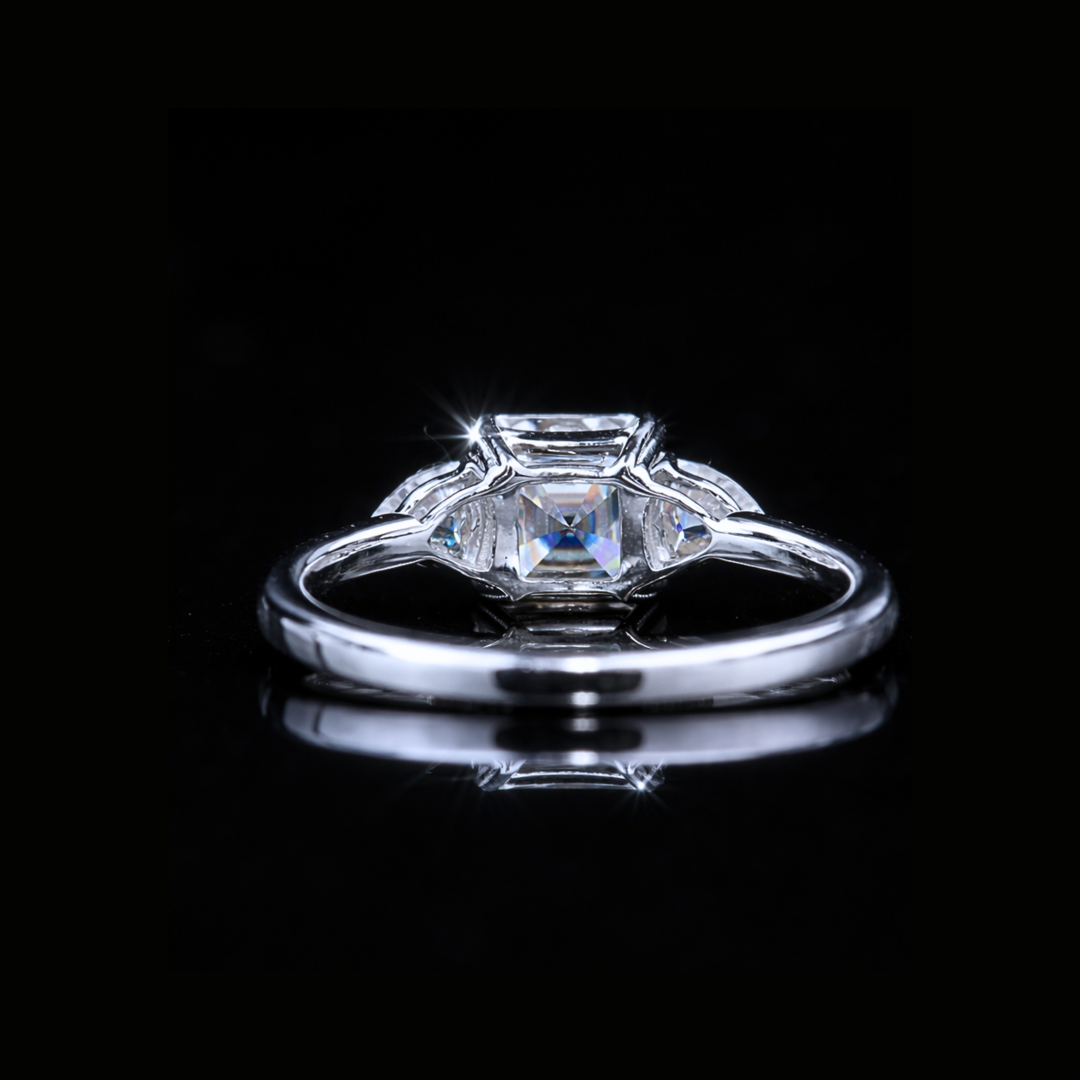 Asscher Cut Three Stone Diamond Ring – 14K 18K 10K Solid Gold Engagement Ring