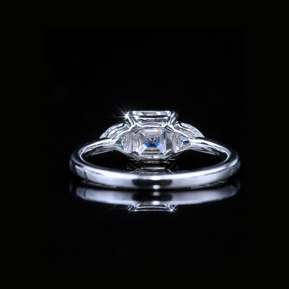 Asscher Cut Three Stone Diamond Ring – 14K 18K 10K Solid Gold Engagement Ring