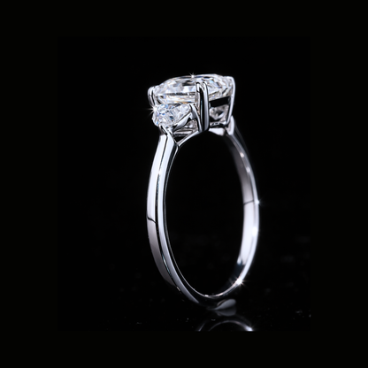 Asscher Cut Three Stone Diamond Ring – 14K 18K 10K Solid Gold Engagement Ring