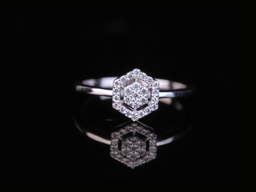 Hexagon Halo Diamond Ring | Modern Cluster Ring in 18KT, 14KT, 10KT Gold & Silver