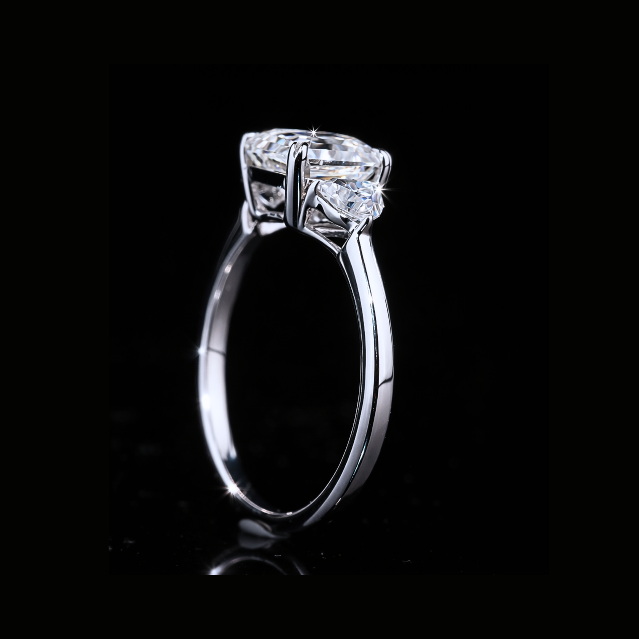 Asscher Cut Three Stone Diamond Ring – 14K 18K 10K Solid Gold Engagement Ring