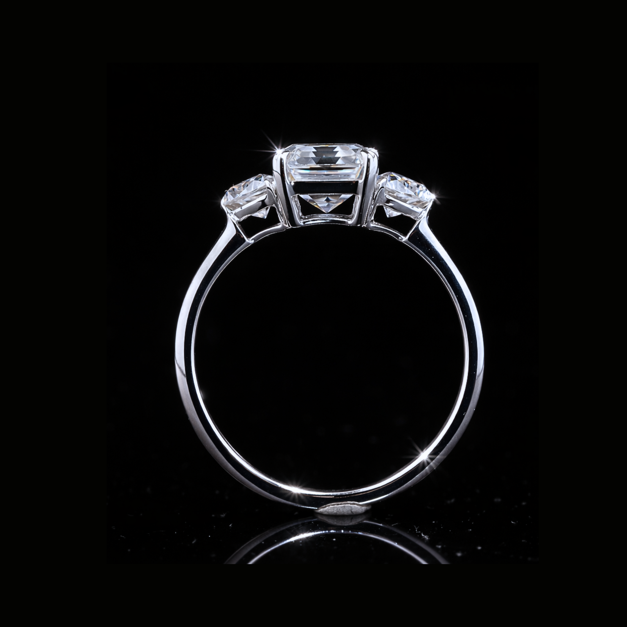 Asscher Cut Three Stone Diamond Ring – 14K 18K 10K Solid Gold Engagement Ring
