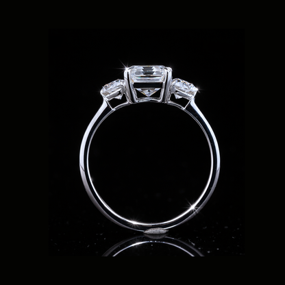 Asscher Cut Three Stone Diamond Ring – 14K 18K 10K Solid Gold Engagement Ring
