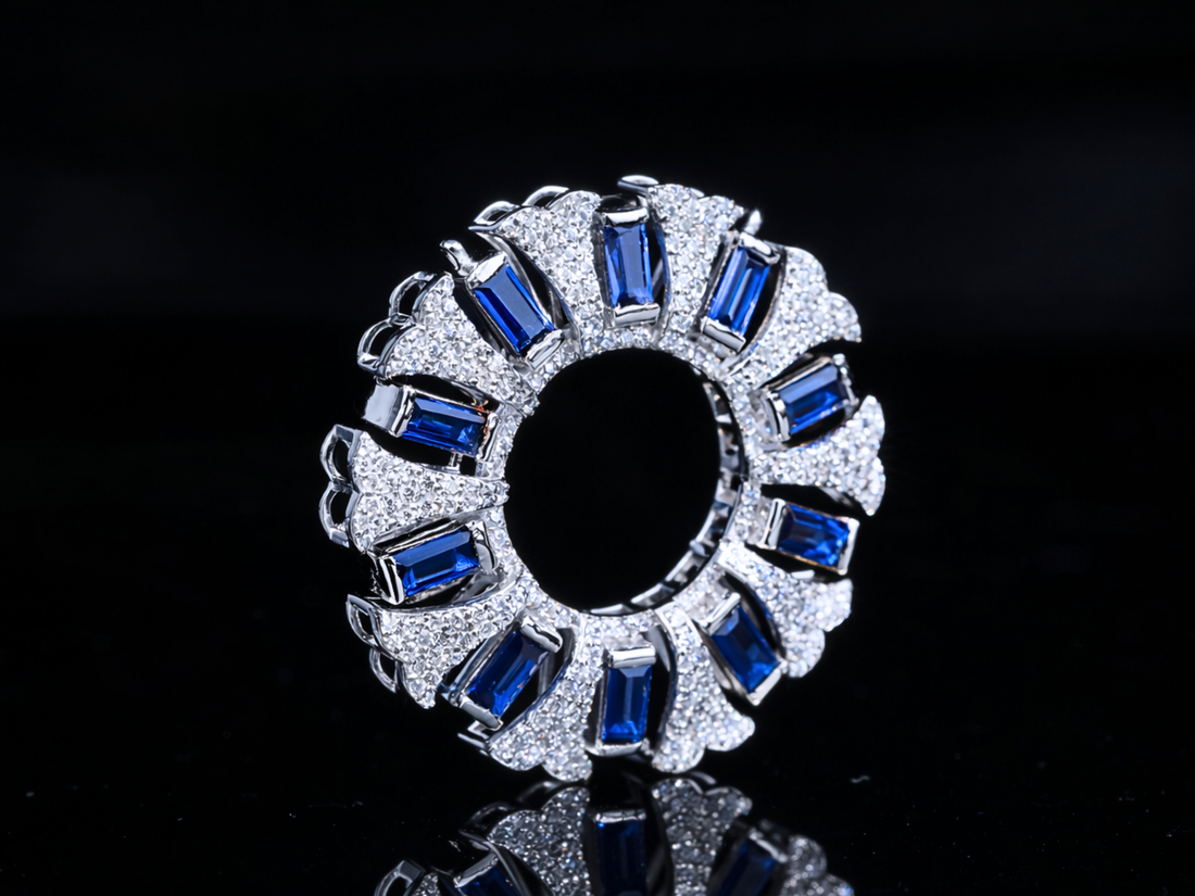 Luxury Blue Sapphire & Diamond Circle Pendant | 18K, 14K, 10K Gold & Silver