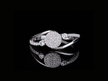 Round Pavé Diamond Ring with Side Stones | 18KT, 14KT, 10KT Gold & Silver
