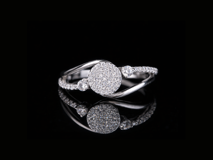 Round Pavé Diamond Ring with Side Stones | 18KT, 14KT, 10KT Gold & Silver