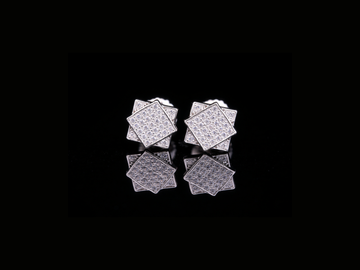 Geometric Square Pavé Diamond Stud Earrings | 18K, 14K, 10K Gold & Silver