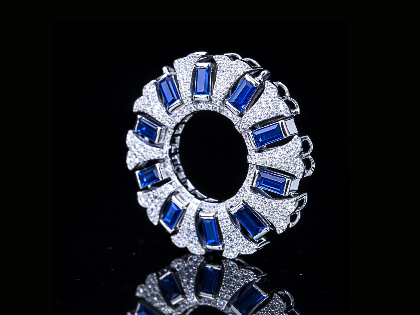 Luxury Blue Sapphire & Diamond Circle Pendant | 18K, 14K, 10K Gold & Silver