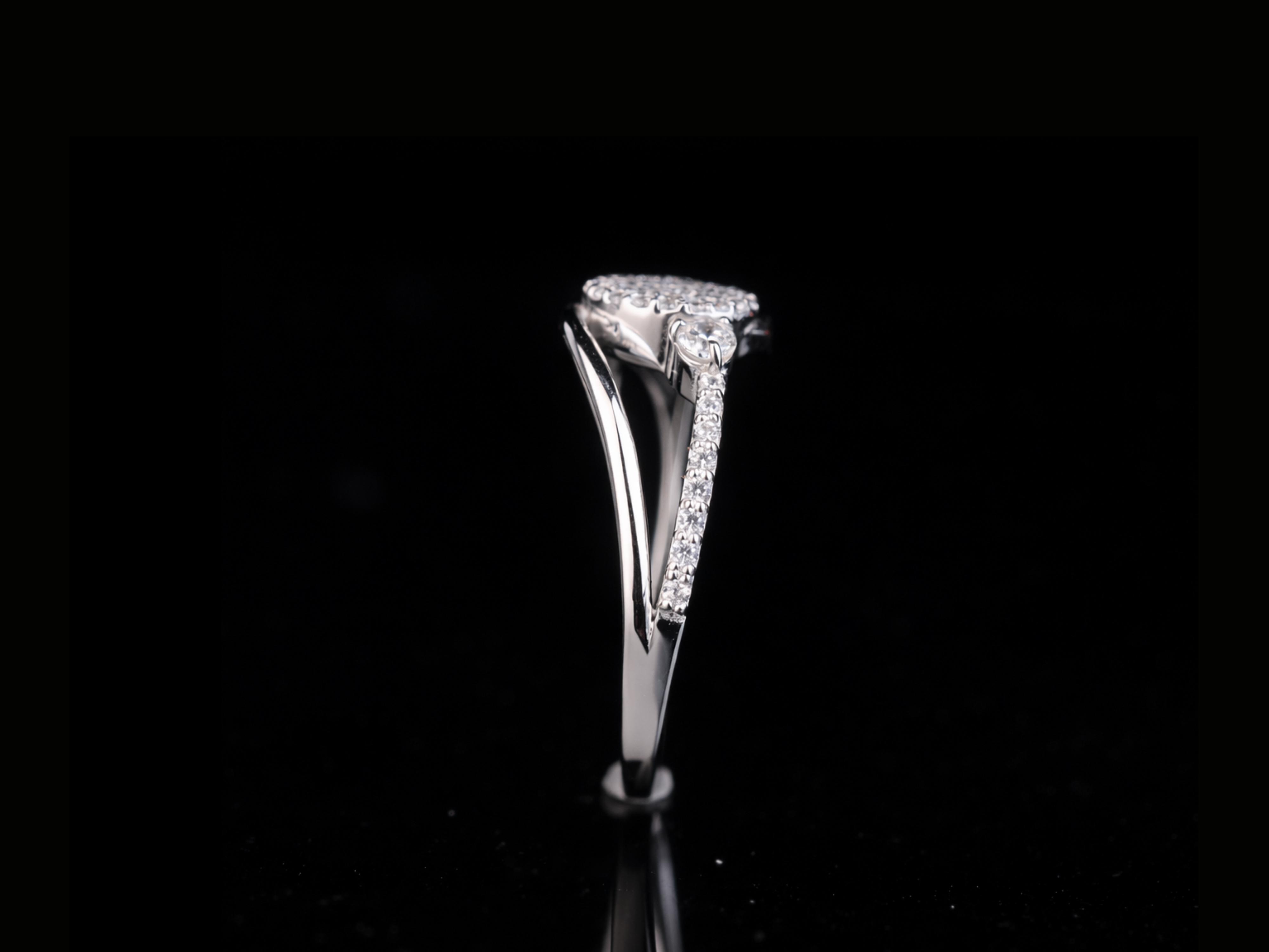 Round Pavé Diamond Ring with Side Stones | 18KT, 14KT, 10KT Gold & Silver