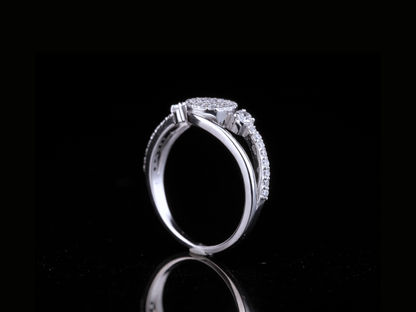 Round Pavé Diamond Ring with Side Stones | 18KT, 14KT, 10KT Gold & Silver