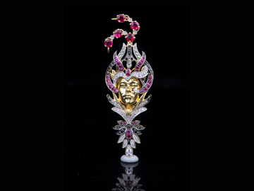 Luxury Ruby & Diamond Deity Face Pendant | 18K, 14K, 10K Gold & Silver