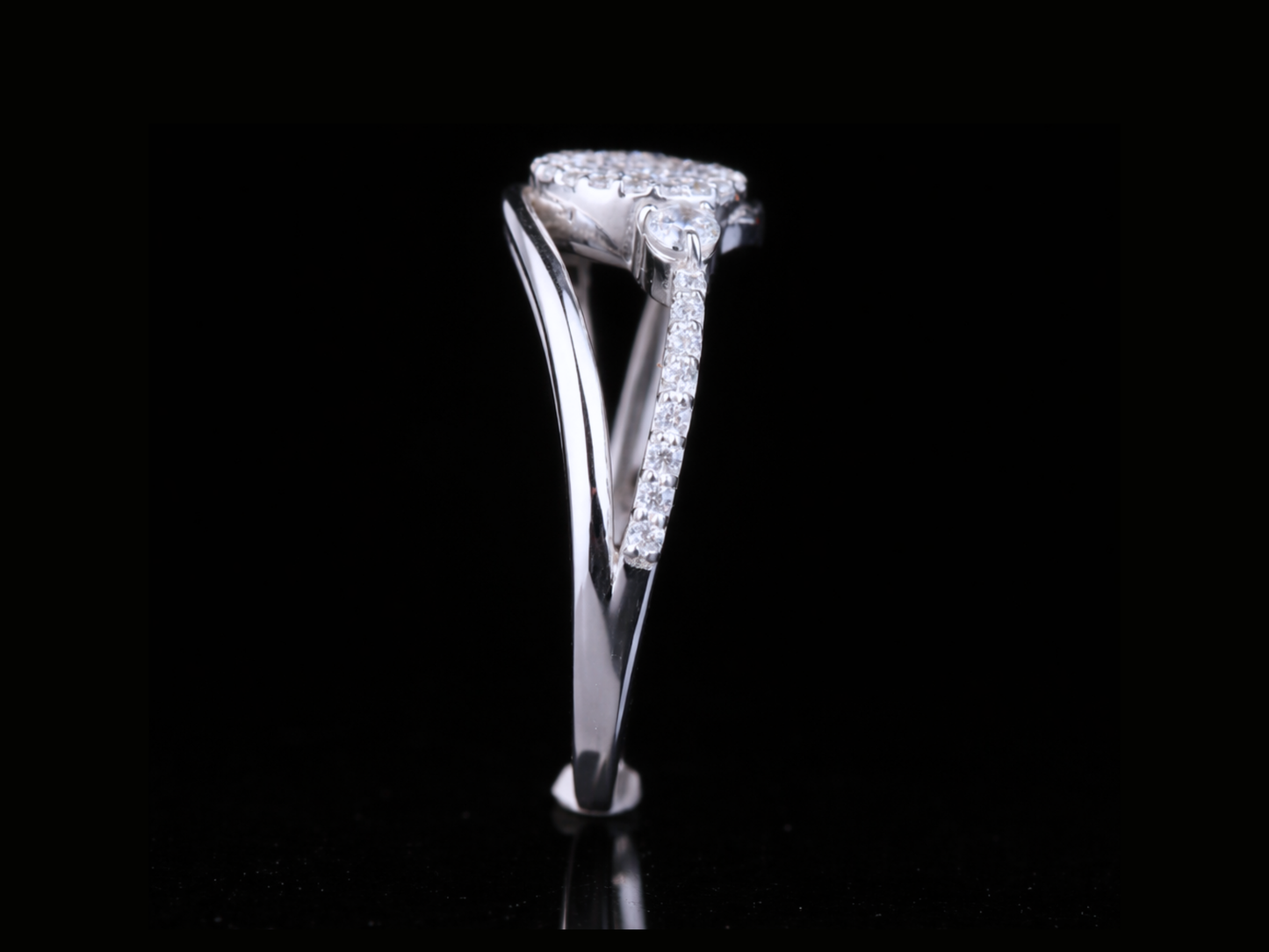 Round Pavé Diamond Ring with Side Stones | 18KT, 14KT, 10KT Gold & Silver