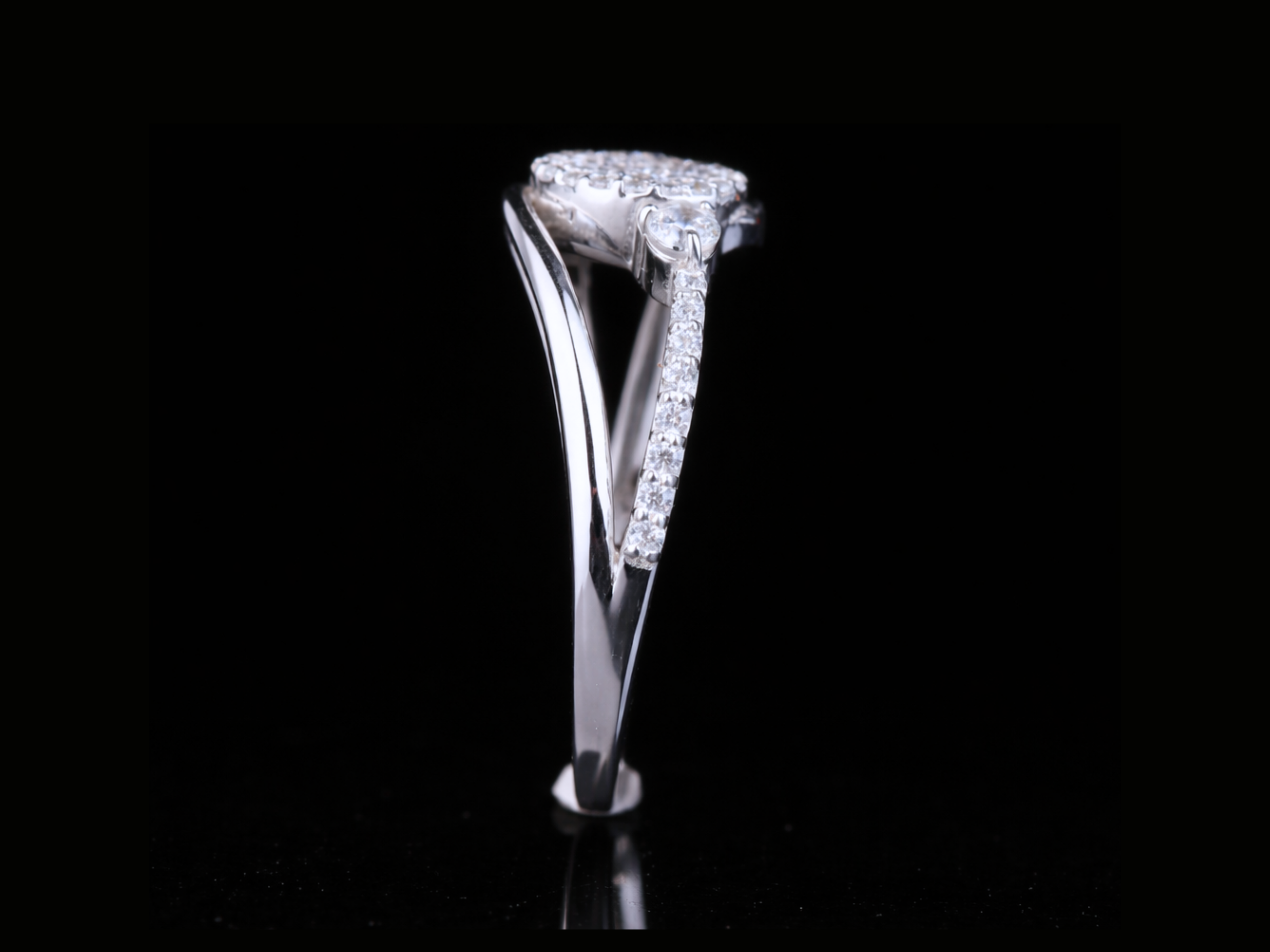 Round Pavé Diamond Ring with Side Stones | 18KT, 14KT, 10KT Gold & Silver