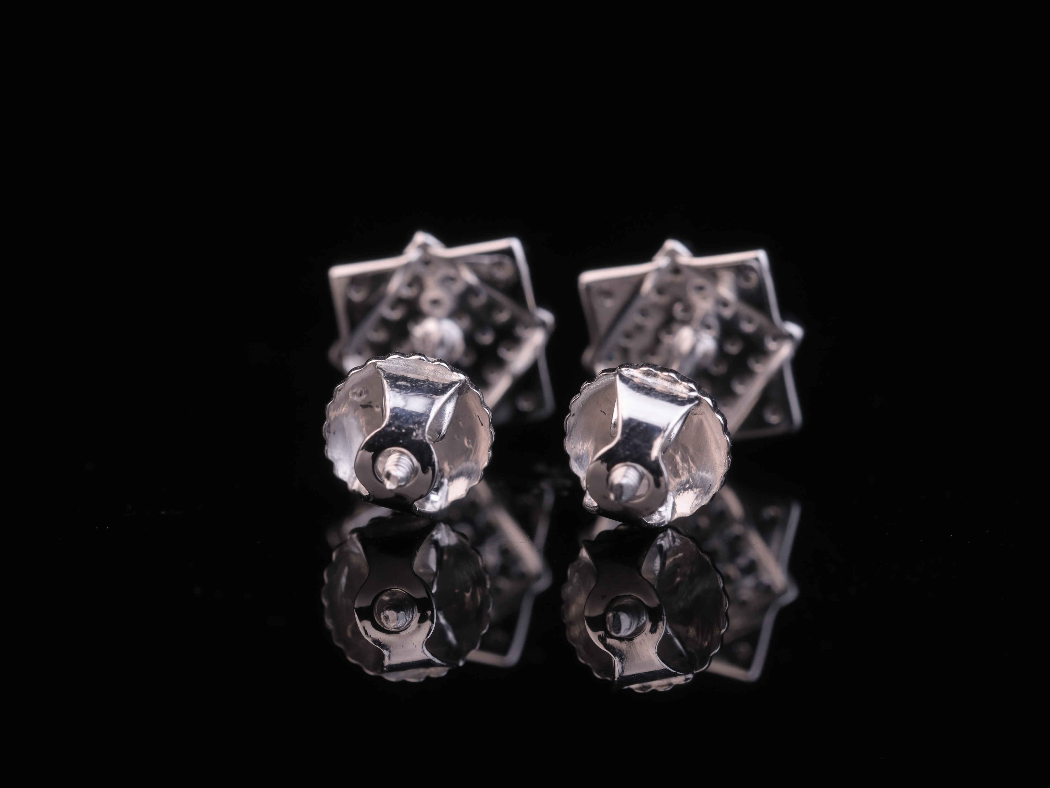 Geometric Square Pavé Diamond Stud Earrings | 18K, 14K, 10K Gold & Silver