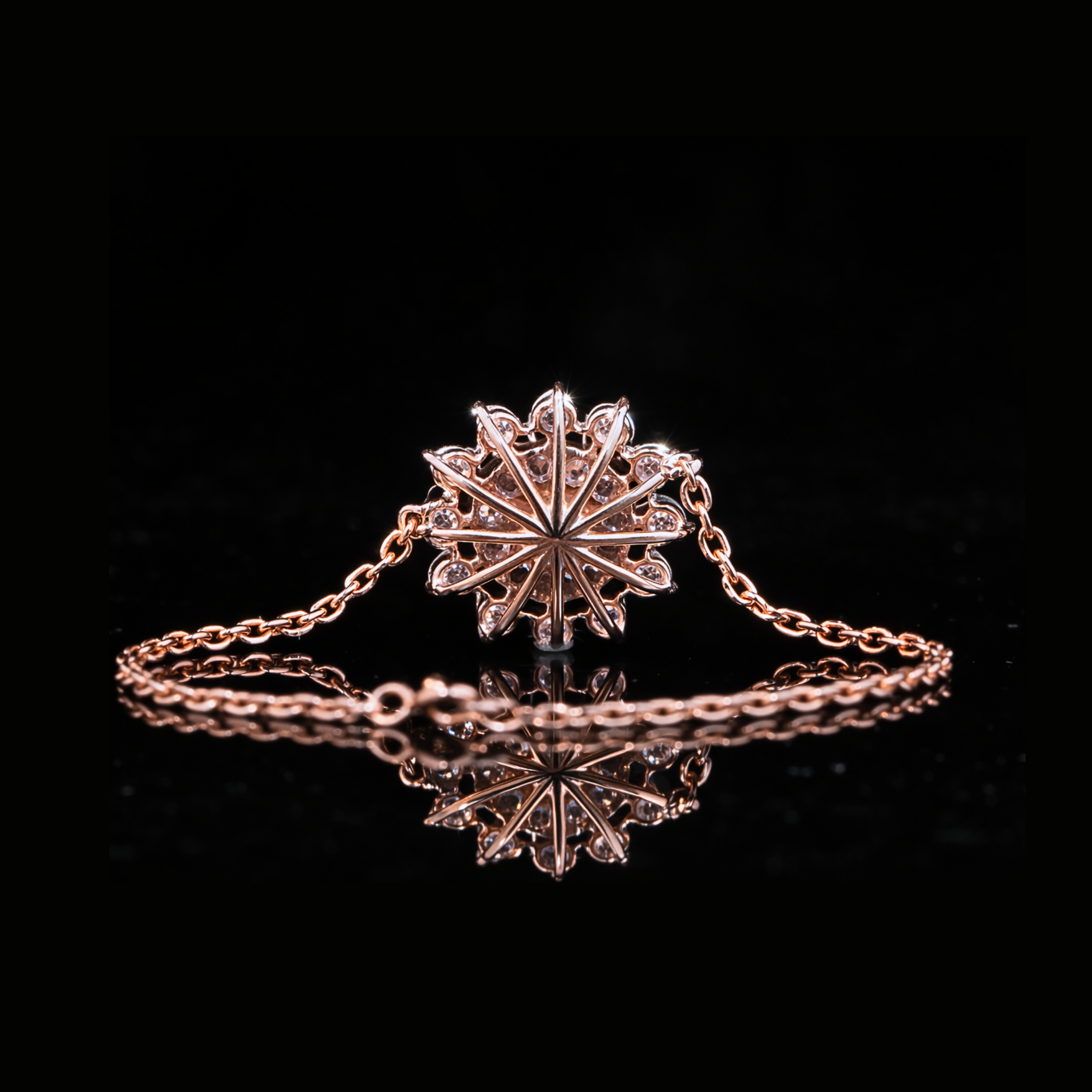 14K Rose Gold Diamond Bracelet – Halo Cluster Gold Bracelet for Women